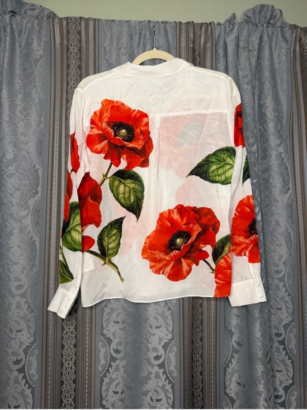 Alice and Olivia Willa Floral Silk Shirt Summer Poppy - Picture 8 of 10